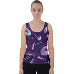 Retrowave Aesthetic Vaporwave Retro Memphis Pattern 80s Design Geometrical Shapes Futurist Pink Blue 3d Velvet Tank Top by genx