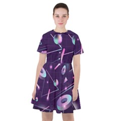 Retrowave Aesthetic Vaporwave Retro Memphis Pattern 80s Design Geometrical Shapes Futurist Pink Blue 3d Sailor Dress by genx