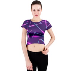 Retrowave Aesthetic Vaporwave Retro Memphis Pattern 80s Design Geometric Shapes Futurist Purple Pink Blue Neon Light Crew Neck Crop Top by genx