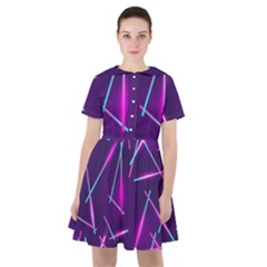 Retrowave Aesthetic Vaporwave Retro Memphis Pattern 80s Design Geometric Shapes Futurist Purple Pink Blue Neon Light Sailor Dress by genx