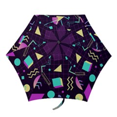 Retrowave Aesthetic Vaporwave Retro Memphis Pattern 80s Design 3d Geometric Shapes Mini Folding Umbrellas by genx