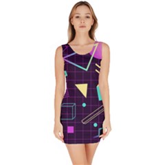 Retrowave Aesthetic Vaporwave Retro Memphis Pattern 80s Design 3d Geometric Shapes Bodycon Dress by genx