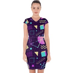 Retrowave Aesthetic Vaporwave Retro Memphis Pattern 80s Design 3d Geometric Shapes Capsleeve Drawstring Dress  by genx