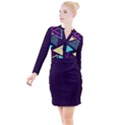 Retrowave Aesthetic vaporwave retro memphis triangle pattern 80s yellow turquoise purple Button Long Sleeve Dress View1