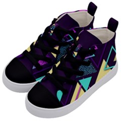 Retrowave Aesthetic Vaporwave Retro Memphis Triangle Pattern 80s Yellow Turquoise Purple Kids  Mid-top Canvas Sneakers by genx