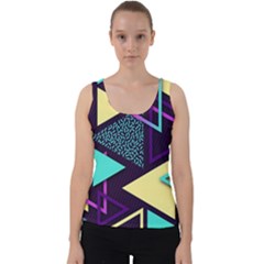 Retrowave Aesthetic Vaporwave Retro Memphis Triangle Pattern 80s Yellow Turquoise Purple Velvet Tank Top by genx