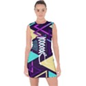 Retrowave Aesthetic vaporwave retro memphis triangle pattern 80s yellow turquoise purple Lace Up Front Bodycon Dress View1