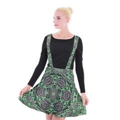 Bamboo Wood And Flowers In The Green Suspender Skater Skirt by pepitasart