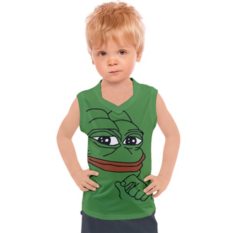 Pepe The Frog Smug Face With Smile And Hand On Chin Meme Kekistan All Over Print Green Kids  Mesh Tank Top by snek