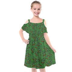 Pepe The Frog Perfect A-ok Handsign Pattern Praise Kek Kekistan Smug Smile Meme Green Background Kids  Cut Out Shoulders Chiffon Dress by snek