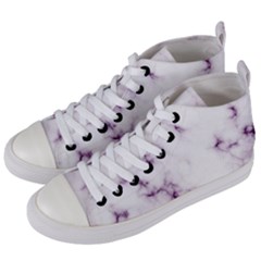 White Marble Violet Purple Veins Accents Texture Printed Floor Background Luxury Women s Mid-top Canvas Sneakers by genx