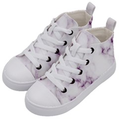 White Marble Violet Purple Veins Accents Texture Printed Floor Background Luxury Kids  Mid-top Canvas Sneakers by genx