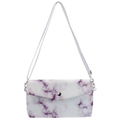 White Marble Violet Purple Veins Accents Texture Printed Floor Background Luxury Removable Strap Clutch Bag by genx