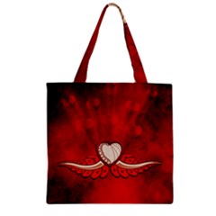 Love, Wonderful Elegant Heart Zipper Grocery Tote Bag by FantasyWorld7