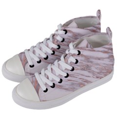 Marble With Metallic Rose Gold Intrusions On Gray White Stone Texture Pastel Pink Background Women s Mid-top Canvas Sneakers by genx