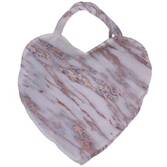 Marble With Metallic Rose Gold Intrusions On Gray White Stone Texture Pastel Pink Background Giant Heart Shaped Tote by genx