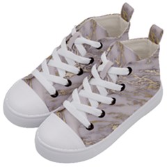 Marble With Metallic Gold Intrusions On Gray White Stone Texture Pastel Rose Pink Background Kids  Mid-top Canvas Sneakers by genx