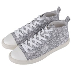 Silver And White Glitters Metallic Finish Party Texture Background Imitation Men s Mid-top Canvas Sneakers by genx