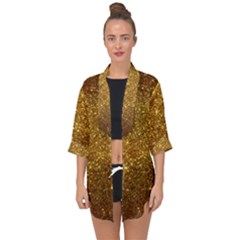Gold Glitters Metallic Finish Party Texture Background Faux Shine Pattern Open Front Chiffon Kimono by genx
