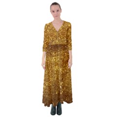 Gold Glitters Metallic Finish Party Texture Background Faux Shine Pattern Button Up Maxi Dress by genx