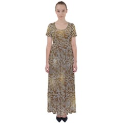 Retro Gold Glitters Golden Disco Ball Optical Illusion High Waist Short Sleeve Maxi Dress by genx