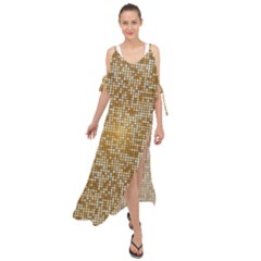 Retro Gold Glitters Golden Disco Ball Optical Illusion Maxi Chiffon Cover Up Dress by genx