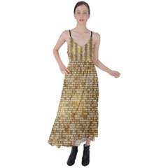 Retro Gold Glitters Golden Disco Ball Optical Illusion Tie Back Maxi Dress by genx