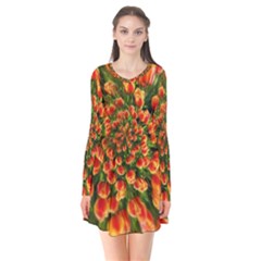 Tulips Arrangement Many Blossom Long Sleeve V-neck Flare Dress by Wegoenart