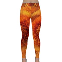 Abstract Dahlia Orange Autumn Classic Yoga Leggings by Wegoenart