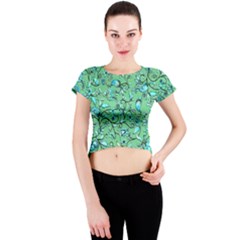 Green Flowers Crew Neck Crop Top by ZeeBee