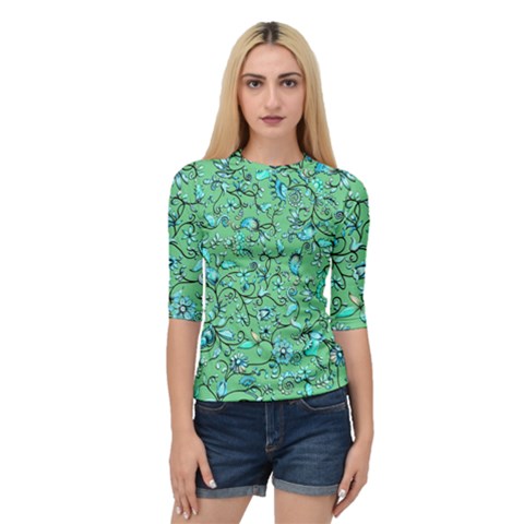 Green Flowers Quarter Sleeve Raglan Tee by ZeeBee