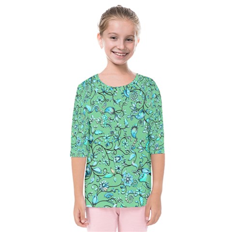 Green Flowers Kids  Quarter Sleeve Raglan Tee by ZeeBee