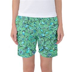 Green Flowers Women s Basketball Shorts by ZeeBee