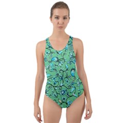 Green Flowers Cut-out Back One Piece Swimsuit by ZeeBee