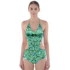 Green Flowers Cut-out One Piece Swimsuit by ZeeBee