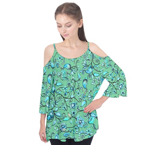 Green Flowers Flutter Tees by ZeeBee