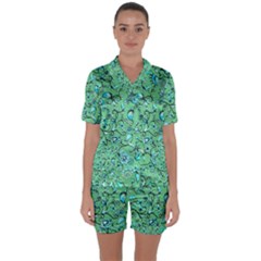 Green Flowers Satin Short Sleeve Pyjamas Set by ZeeBee