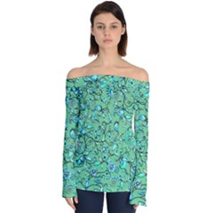 Green Flowers Off Shoulder Long Sleeve Top by ZeeBee