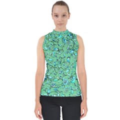 Green Flowers Mock Neck Shell Top by ZeeBee