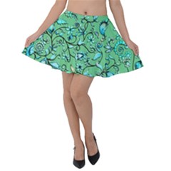 Green Flowers Velvet Skater Skirt by ZeeBee