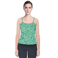 Green Flowers Velvet Spaghetti Strap Top by ZeeBee