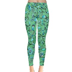 Green Flowers Inside Out Leggings by ZeeBee