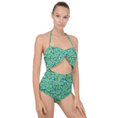 Green Flowers Scallop Top Cut Out Swimsuit by ZeeBee