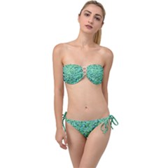 Green Flowers Twist Bandeau Bikini Set by ZeeBee