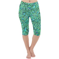 Green Flowers Lightweight Velour Cropped Yoga Leggings by ZeeBee