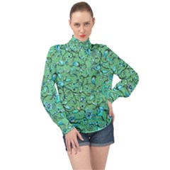 Green Flowers High Neck Long Sleeve Chiffon Top by ZeeBee