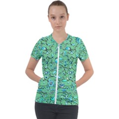 Green Flowers Short Sleeve Zip Up Jacket by ZeeBee