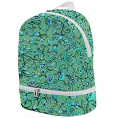 Green Flowers Zip Bottom Backpack by ZeeBee