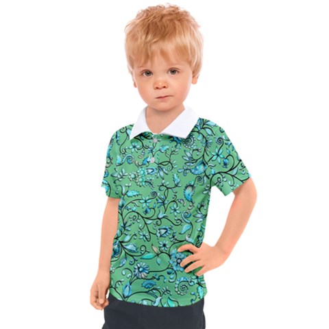 Green Flowers Kids  Polo Tee by ZeeBee