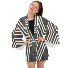 Abstrait Lignes Blanc/gris Long Sleeve Kimono by kcreatif